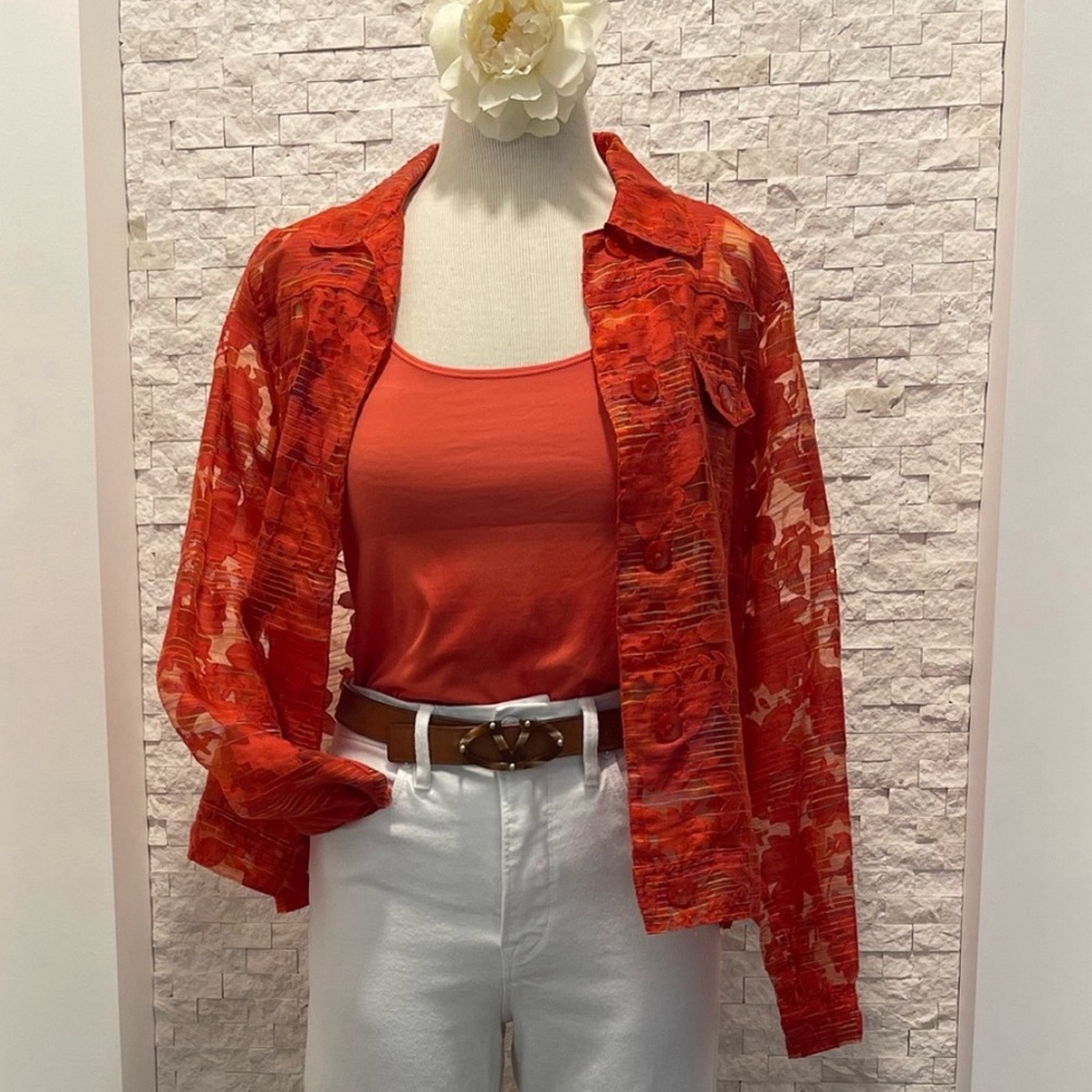 Peck & Peck Weekend Collection Jacket | Sheer Abstract Floral Print | Size M